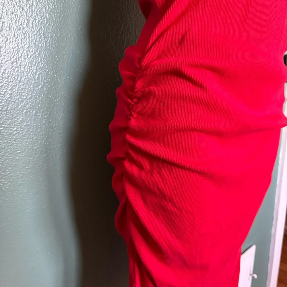 Target A New Day Bright Red Body Con Fitted Scrunch Dress V-neck Sleeveless - Picture 3 of 7